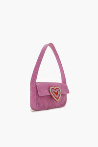 Chic Pink Heart Embellished Shoulder Bag