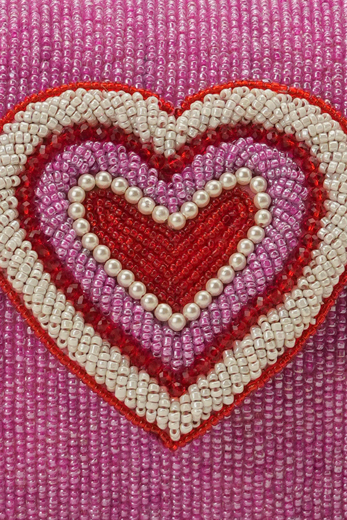 Chic Pink Heart Embellished Shoulder Bag