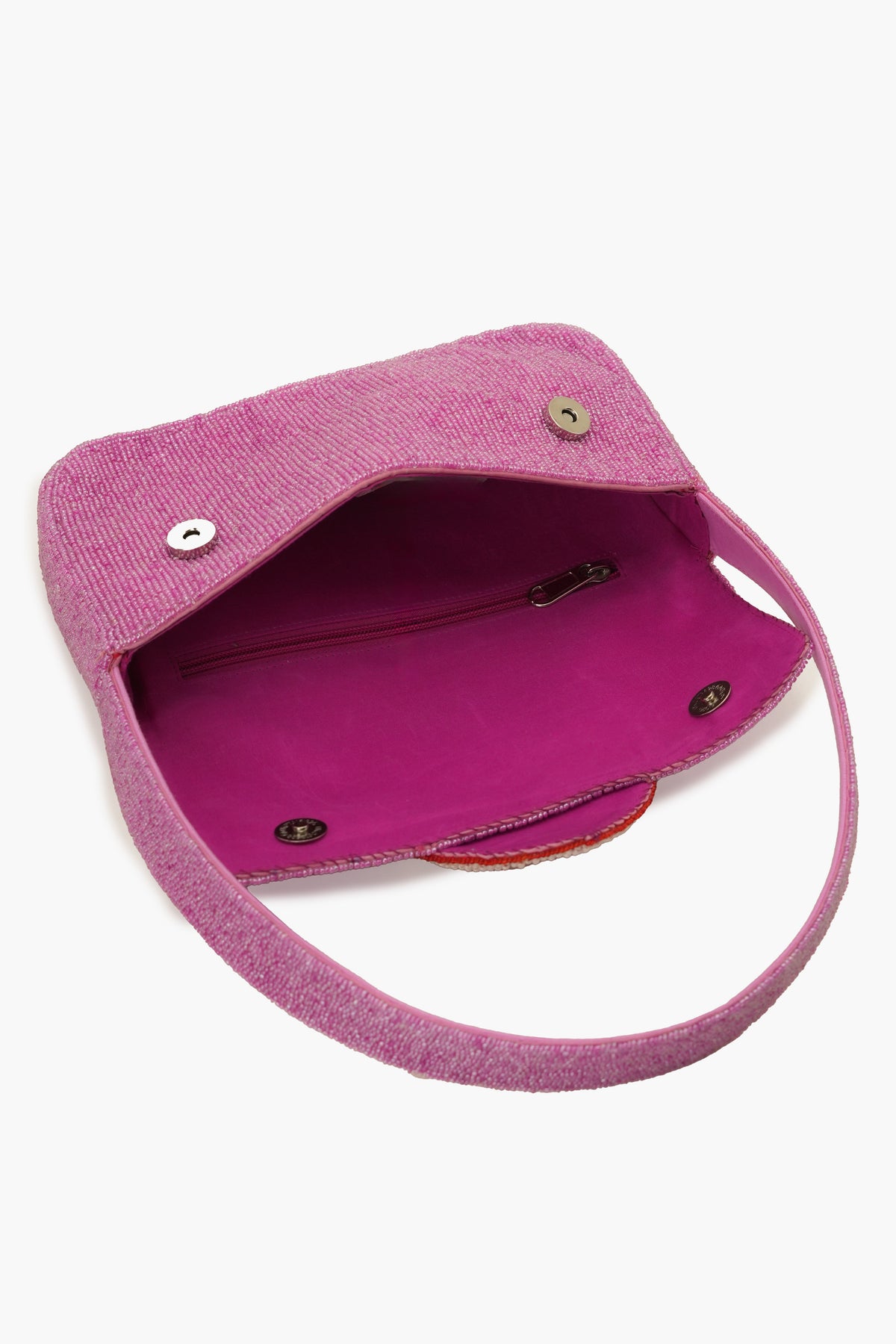 Chic Pink Heart Embellished Shoulder Bag