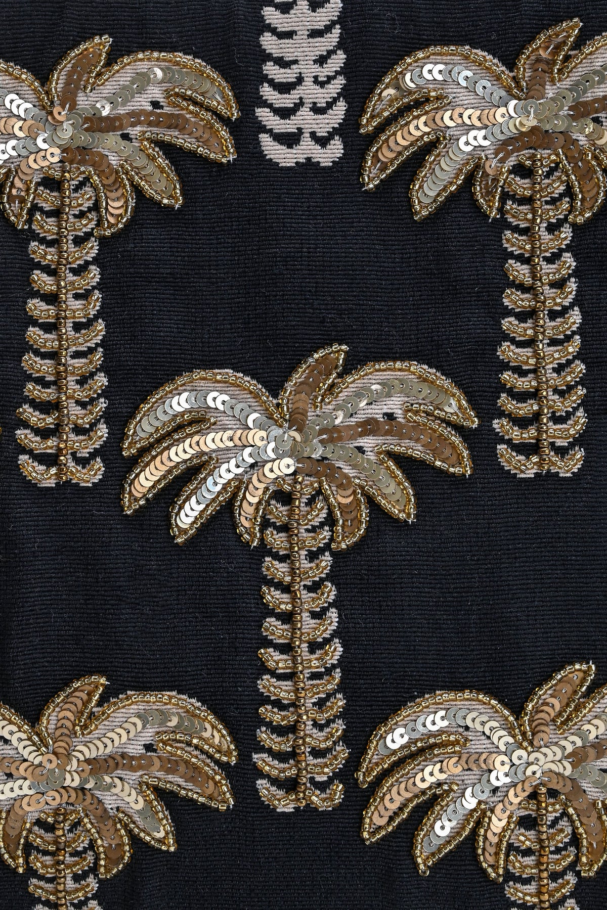 Golden Palm Sequin Embroidered Canvas Tote Bag