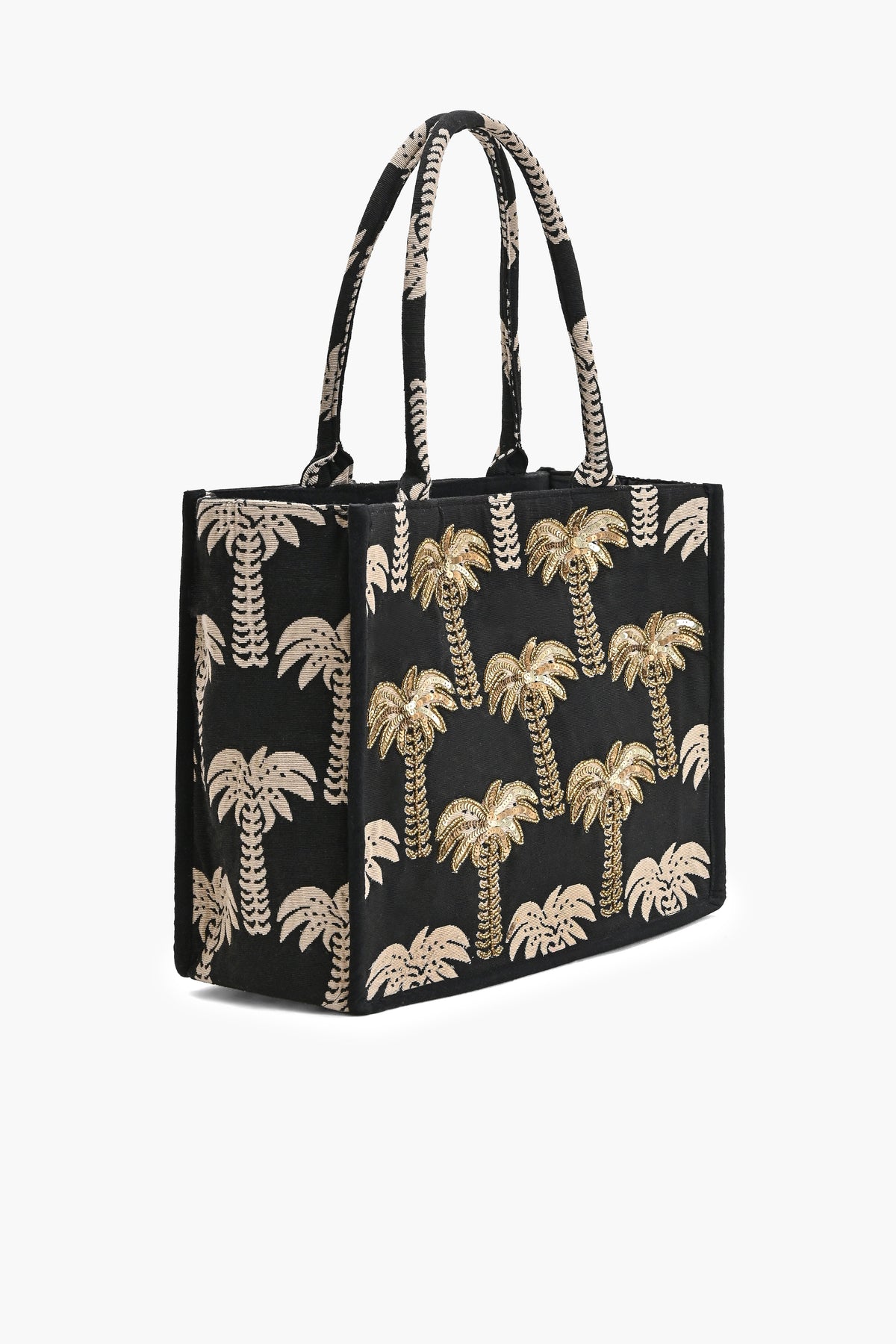 Golden Palm Sequin Embroidered Canvas Tote Bag