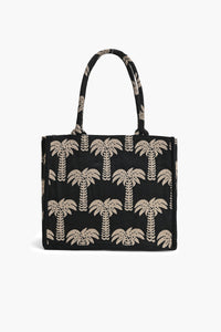 Golden Palm Sequin Embroidered Canvas Tote Bag