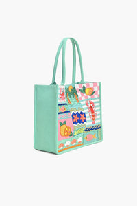 Coastal Charm Cotton Tote Bag with Ocean Theme Embroidery