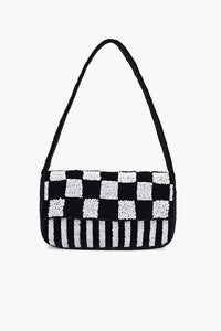 Checkerboard Chic Beaded Shoulder Bag