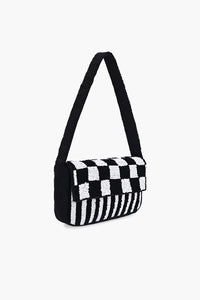 Checkerboard Chic Beaded Shoulder Bag