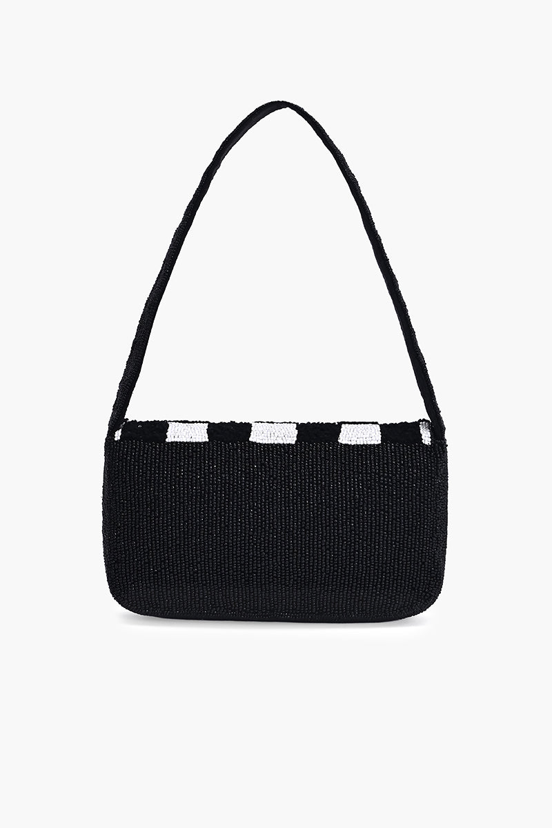 Checkerboard Chic Beaded Shoulder Bag