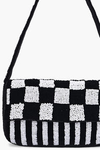 Checkerboard Chic Beaded Shoulder Bag
