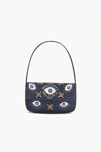 Celestial Evil Eye Beaded Denim Shoulder Bag