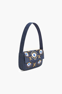 Celestial Evil Eye Beaded Denim Shoulder Bag