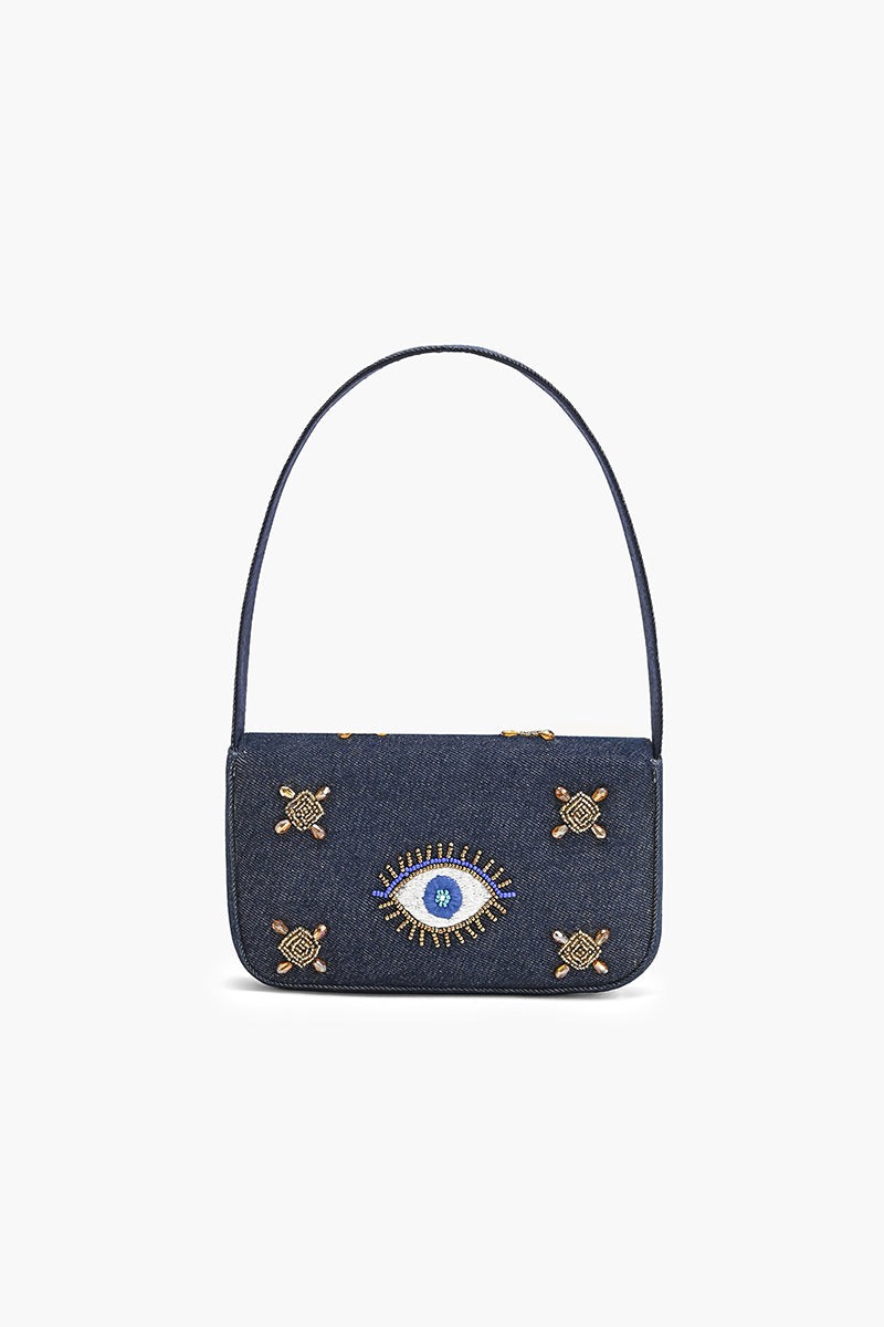 Celestial Evil Eye Beaded Denim Shoulder Bag