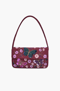 Crimson Butterfly Beaded Shoulder Bag