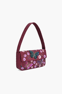 Crimson Butterfly Beaded Shoulder Bag