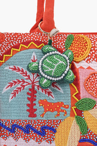 Tropical Escape Cotton Tote with Citrus & Coastal Embroidery