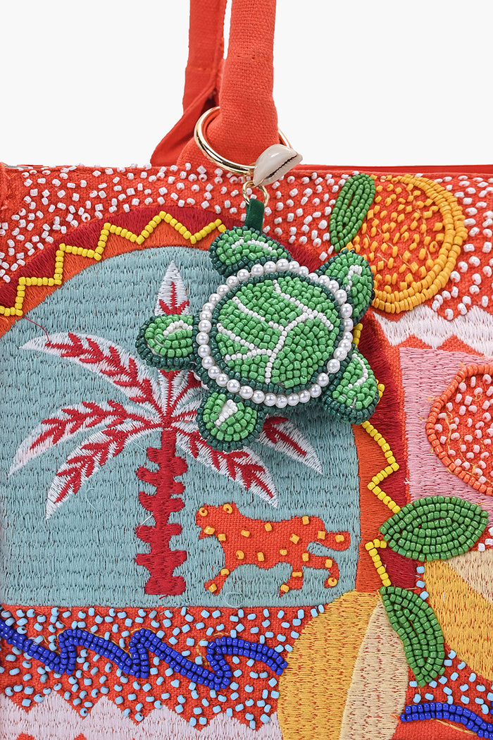 Tropical Escape Cotton Tote with Citrus & Coastal Embroidery