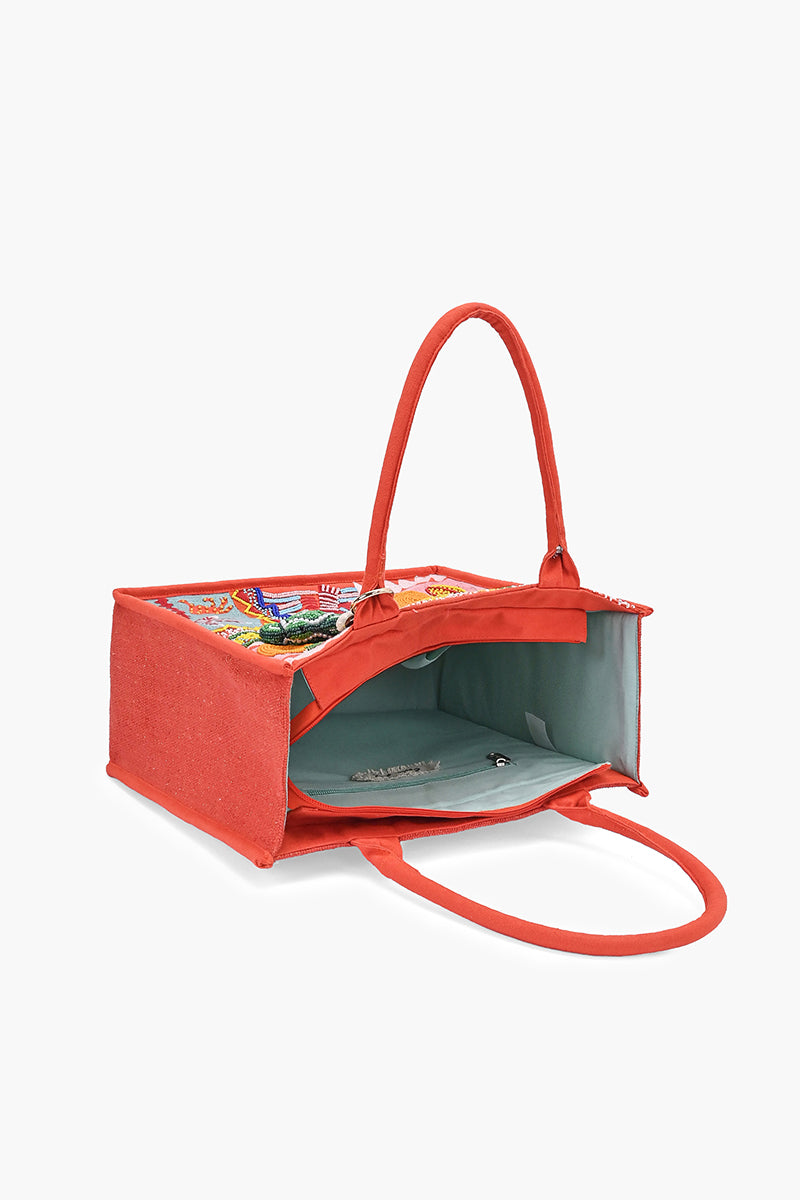 Tropical Escape Cotton Tote with Citrus & Coastal Embroidery