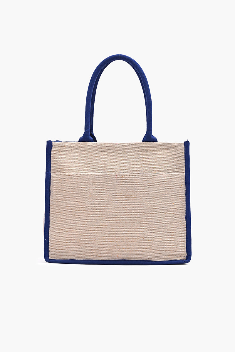 Evil Eyes Beaded Canvas Tote with Gold Accent Embroidery