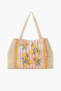 Pink Zesty Lemon Hand-Beaded Oversized Tote