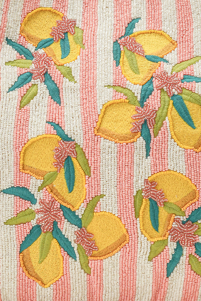 Pink Zesty Lemon Hand-Beaded Oversized Tote