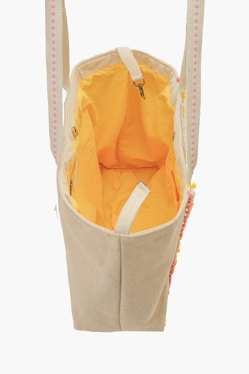 Pink Zesty Lemon Hand-Beaded Oversized Tote
