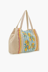 Blue Zesty Lemon Hand-Beaded Oversized Tote