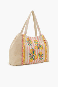 Pink Zesty Lemon Hand-Beaded Oversized Tote