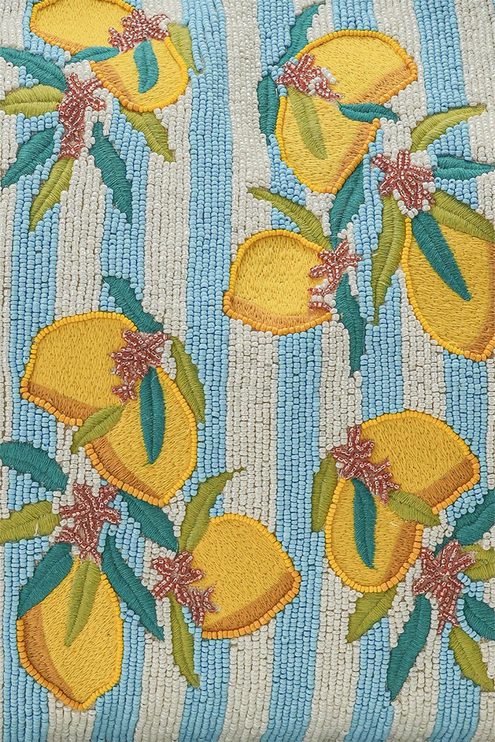 Blue Zesty Lemon Hand-Beaded Oversized Tote
