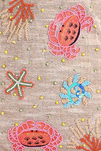 Shoreline Crab Embroidered Large Beach Tote
