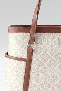 Classic Geometric Jacquard Tote with Pouch & Faux Leather Trim