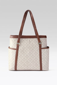 Classic Geometric Jacquard Tote with Pouch & Faux Leather Trim