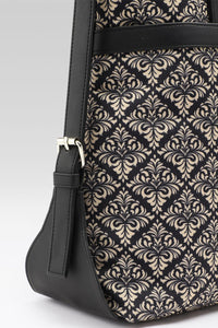 Black Damask Canvas Tote with Pouch & Faux Leather Trim