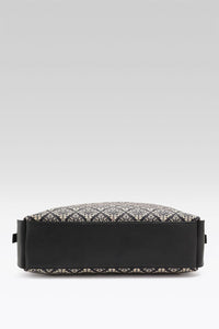 Black Damask Canvas Tote with Pouch & Faux Leather Trim