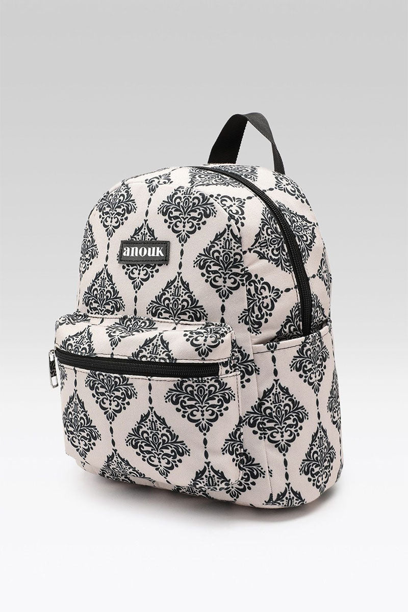 Vintage Damask Mini Backpack with Front Zipper Pocket