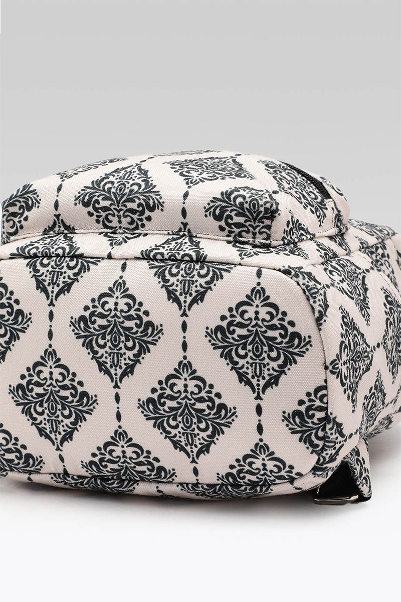 Vintage Damask Mini Backpack with Front Zipper Pocket