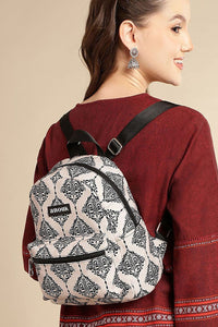 Vintage Damask Mini Backpack with Front Zipper Pocket