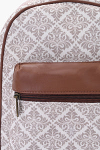 Classic Damask Mini Backpack with Faux Leather Front Pocket