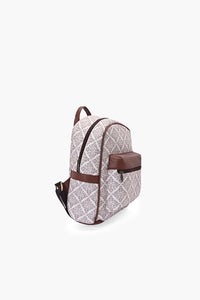 Classic Damask Mini Backpack with Faux Leather Front Pocket