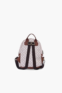 Classic Damask Mini Backpack with Faux Leather Front Pocket