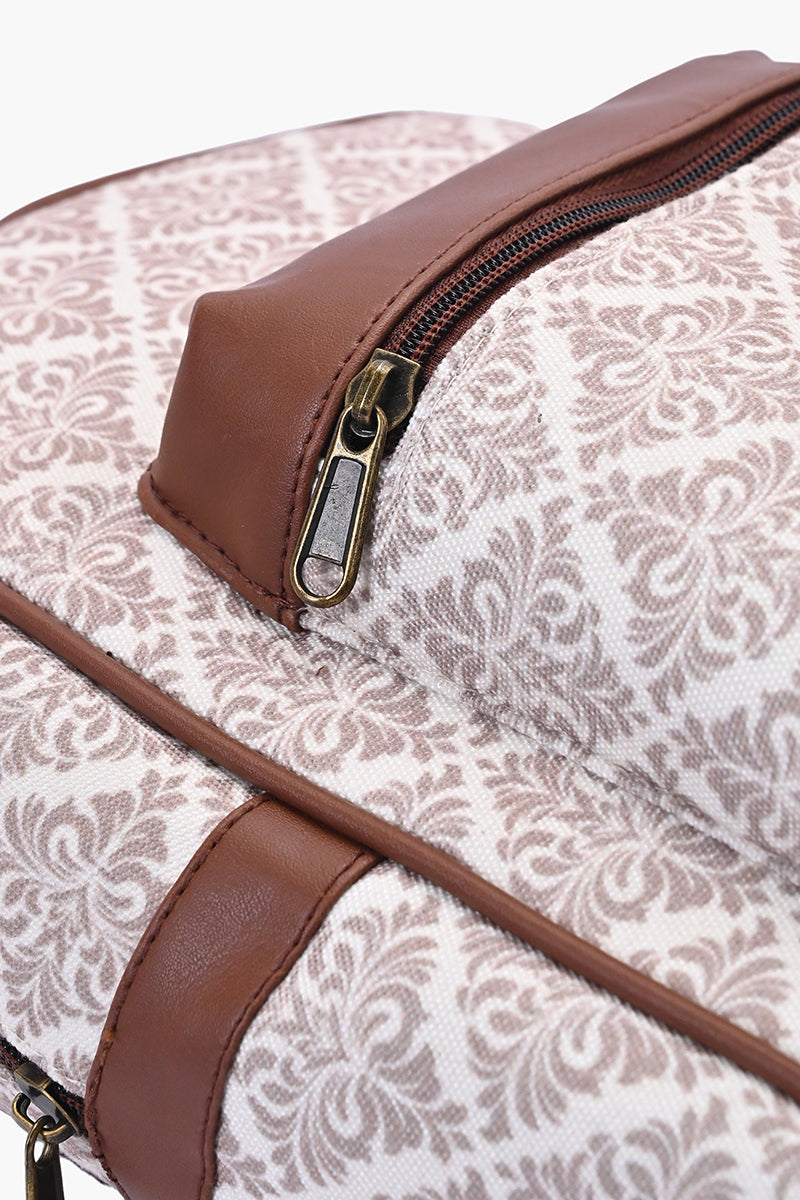 Classic Damask Mini Backpack with Faux Leather Front Pocket