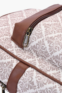 Classic Damask Mini Backpack with Faux Leather Front Pocket