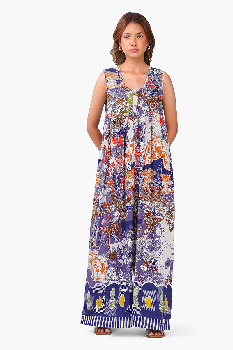 Botanical Print Sleeveless Jumpsuit with Border Detail & Pockets – Pack of 6