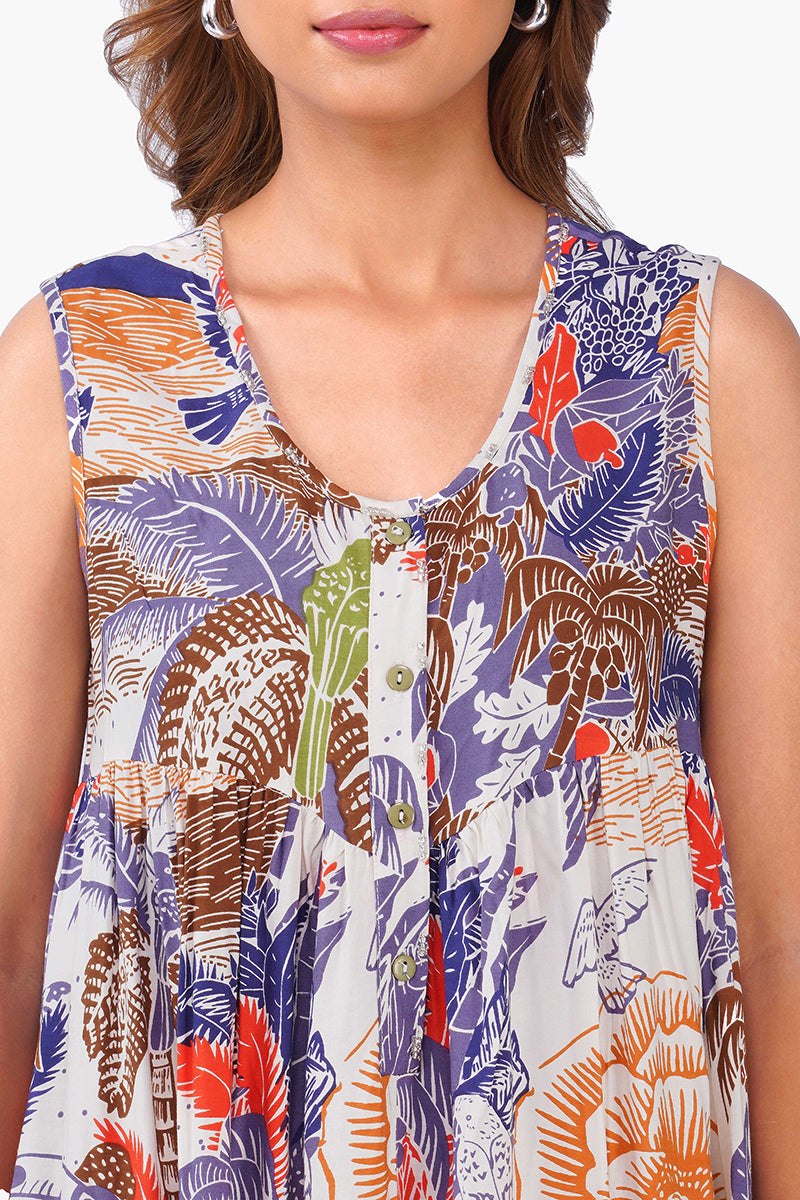 Botanical Print Sleeveless Jumpsuit with Border Detail & Pockets – Pack of 6