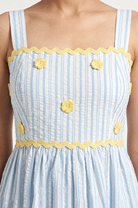 Blue Stripe Cotton Midi Dress with Crochet Floral Detail – Pack of 6