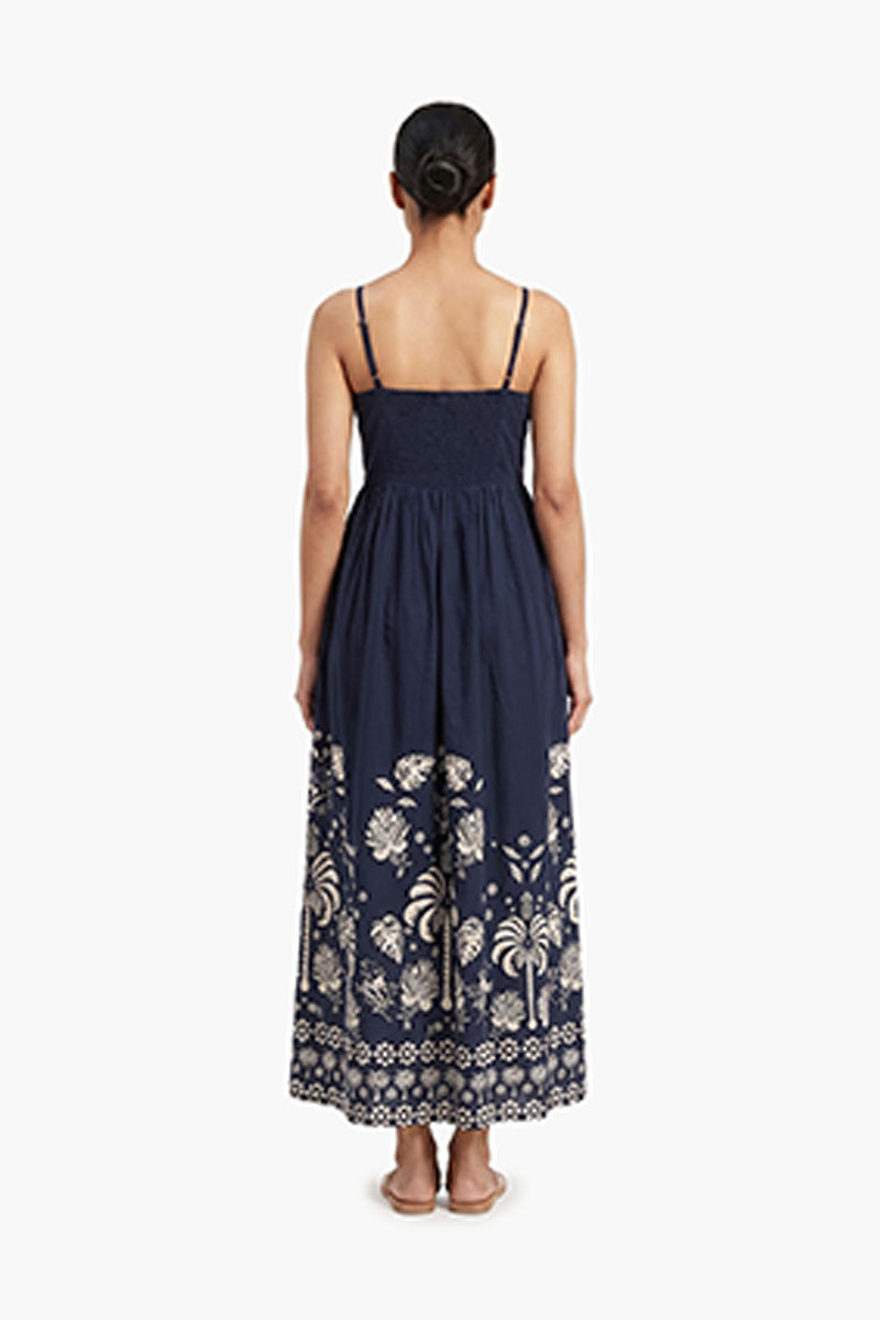 Black & White Floral Linen-Blend Smocked Maxi Dress – Pack of 6