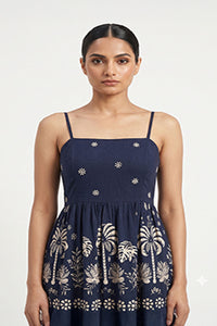 Black & White Floral Linen-Blend Smocked Maxi Dress – Pack of 6