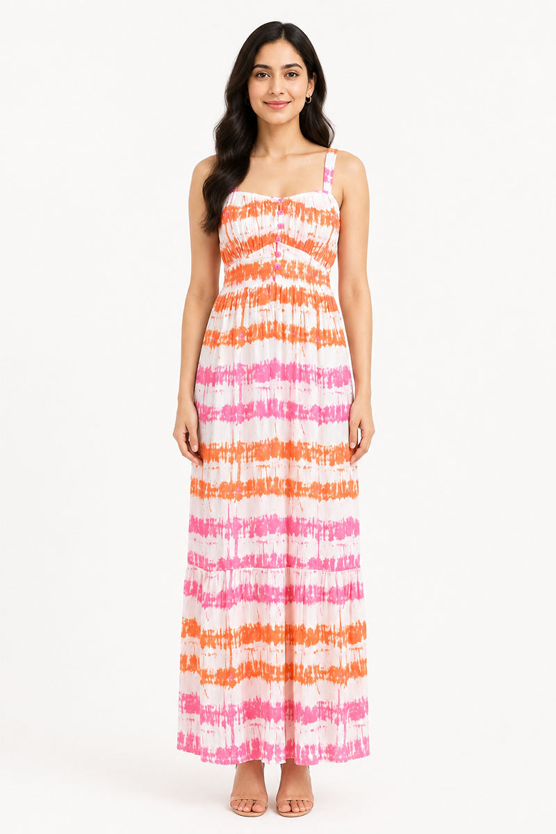 Sunset Stripe Sleeveless Smocked Maxi Dress – Pack of 6
