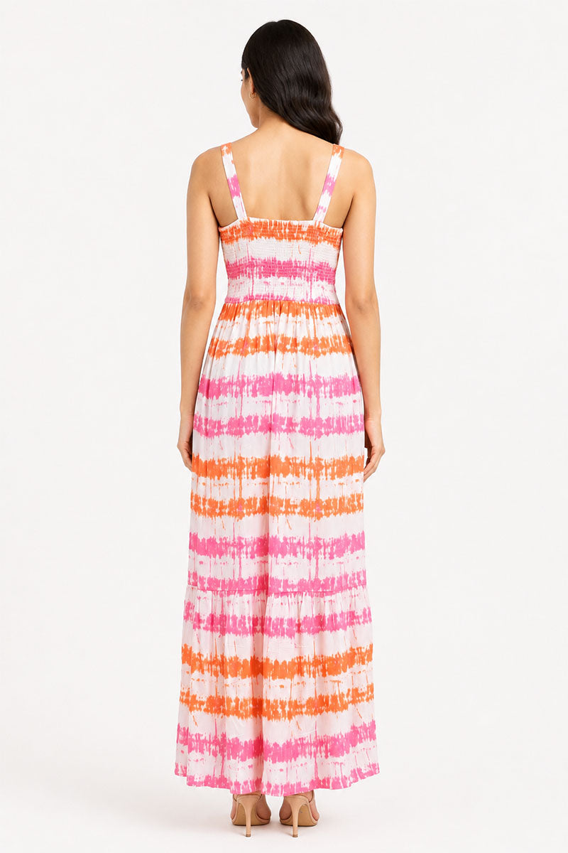 Sunset Stripe Sleeveless Smocked Maxi Dress – Pack of 6