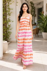 Sunset Stripe Sleeveless Smocked Maxi Dress – Pack of 6
