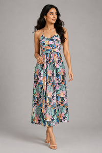 Tropical Bird Print Halter Midi Dress – Pack of 6
