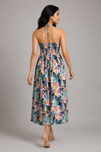 Tropical Bird Print Halter Midi Dress – Pack of 6