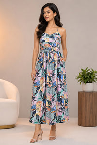 Tropical Bird Print Halter Midi Dress – Pack of 6